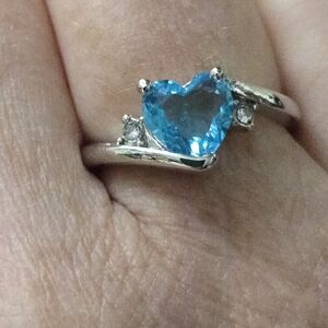 Silver Heart Ring with Blue Gemstone